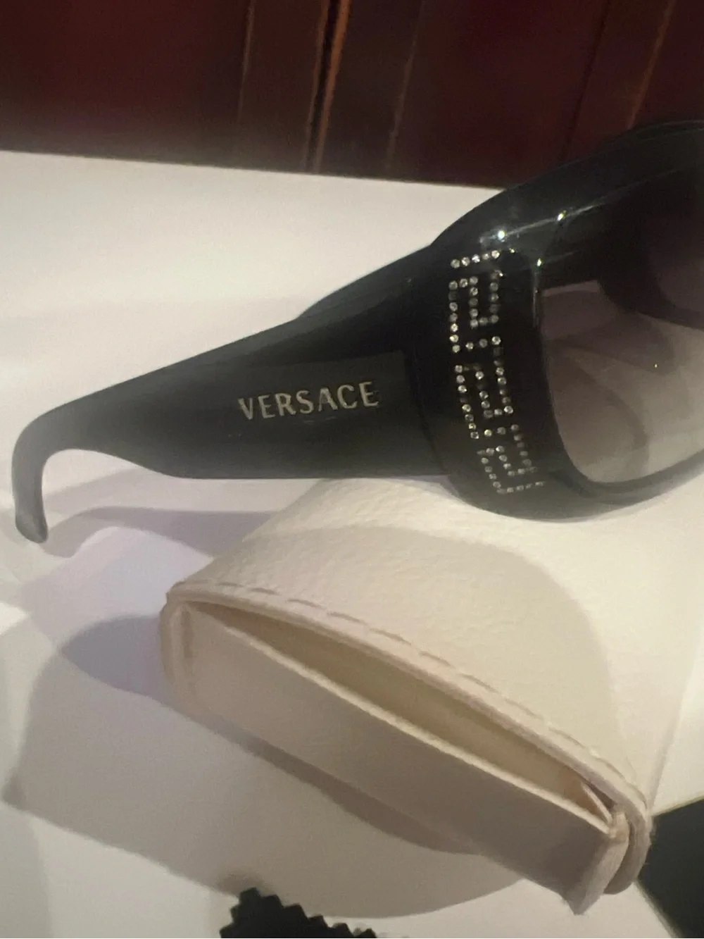 VINTAGE Y2K VERSACE Wrap Around SUNGLASSES With Case 90’s 80’s Black